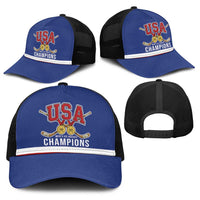 United States Hockey 1980-2026 Gold Medal Baseball Net Cap Embroidery Effect Blue Style