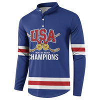 Custom United States Hockey 1980-2026 Gold Medal Button Sweatshirt Embroidery Effect Blue Style