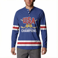 Custom United States Hockey 1980-2026 Gold Medal Button Sweatshirt Embroidery Effect Blue Style