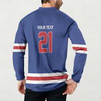 Custom United States Hockey 1980-2026 Gold Medal Button Sweatshirt Embroidery Effect Blue Style