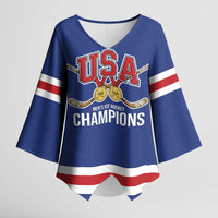 Custom United States Hockey 1980-2026 Gold Medal Kimono Sleeve Blouse Embroidery Effect Blue Style
