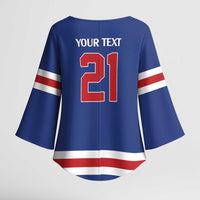 Custom United States Hockey 1980-2026 Gold Medal Kimono Sleeve Blouse Embroidery Effect Blue Style