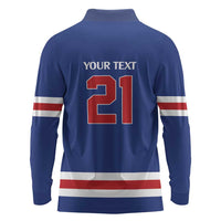 Custom United States Hockey 1980-2026 Gold Medal Long Sleeve Polo Shirt Embroidery Effect Blue Style
