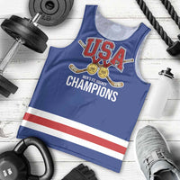 Custom United States Hockey 1980-2026 Gold Medal Men Tank Top Embroidery Effect Blue Style