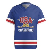 Custom United States Hockey 1980-2026 Gold Medal Rugby Jersey Embroidery Effect Blue Style