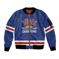 Custom United States Hockey 1980-2026 Gold Medal Sleeve Zip Bomber Jacket Embroidery Effect Blue Style