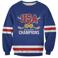 Custom United States Hockey 1980-2026 Gold Medal Sweatshirt Embroidery Effect Blue Style