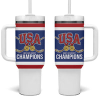 United States Hockey 1980-2026 Gold Medal Tumbler With Handle Embroidery Effect Blue Style