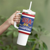 United States Hockey 1980-2026 Gold Medal Tumbler With Handle Embroidery Effect Blue Style