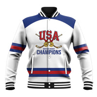 Custom United States Hockey 1980-2026 Gold Medal Baseball Jacket Embroidery Effect White Style