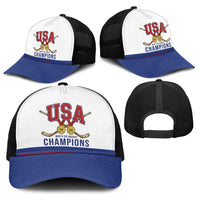 United States Hockey 1980-2026 Gold Medal Baseball Net Cap Embroidery Effect White Style
