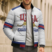 Custom United States Hockey 1980-2026 Gold Medal Bomber Puffer Jacket Embroidery Effect White Style