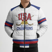 Custom United States Hockey 1980-2026 Gold Medal Bomber Puffer Jacket Embroidery Effect White Style