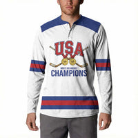 Custom United States Hockey 1980-2026 Gold Medal Button Sweatshirt Embroidery Effect White Style