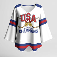Custom United States Hockey 1980-2026 Gold Medal Kimono Sleeve Blouse Embroidery Effect White Style
