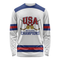 Custom United States Hockey 1980-2026 Gold Medal Long Sleeve Shirt Embroidery Effect White Style