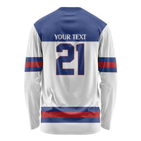 Custom United States Hockey 1980-2026 Gold Medal Long Sleeve Shirt Embroidery Effect White Style