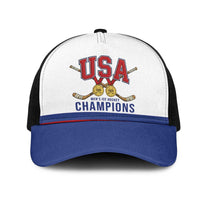 United States Hockey 1980-2026 Gold Medal Mesh Trucker Cap Embroidery Effect White Style