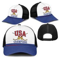 United States Hockey 1980-2026 Gold Medal Mesh Trucker Cap Embroidery Effect White Style