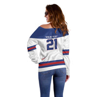 Custom United States Hockey 1980-2026 Gold Medal Off Shoulder Sweater Embroidery Effect White Style