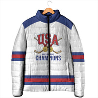 Custom United States Hockey 1980-2026 Gold Medal Padded Jacket Embroidery Effect White Style