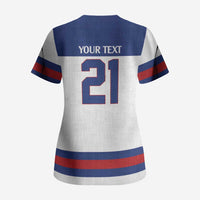 Custom United States Hockey 1980-2026 Gold Medal Scrub Top Embroidery Effect White Style