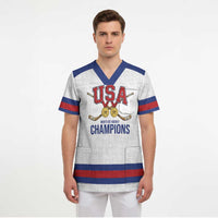 Custom United States Hockey 1980-2026 Gold Medal Scrub Top Embroidery Effect White Style
