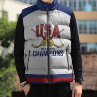 Custom United States Hockey 1980-2026 Gold Medal Sleeveless Puffer Jacket Embroidery Effect White Style