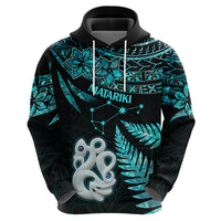 Matariki New Zealand Hoodie Maori Manaia with Paua Shell - Aqua - Wonder Print Shop