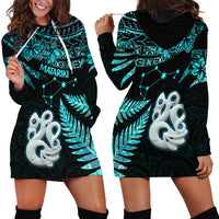 Matariki New Zealand Hoodie Dress Maori Manaia with Paua Shell - Aqua - Wonder Print Shop