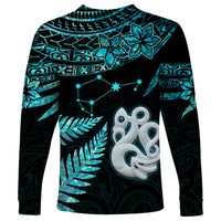 Matariki New Zealand Long Sleeve Shirt Maori Manaia with Paua Shell - Aqua - Wonder Print Shop