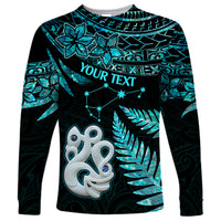 Custom Matariki New Zealand Long Sleeve Shirt Maori Manaia with Paua Shell - Aqua - Wonder Print Shop