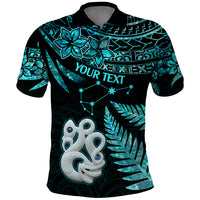 Custom Matariki New Zealand Polo Shirt Maori Manaia with Paua Shell - Aqua - Wonder Print Shop