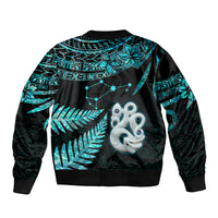 Custom Matariki New Zealand Sleeve Zip Bomber Jacket Maori Manaia with Paua Shell - Aqua - Wonder Print Shop
