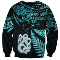 Custom Matariki New Zealand Sweatshirt Maori Manaia with Paua Shell - Aqua - Wonder Print Shop