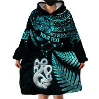 Custom Matariki New Zealand Wearable Blanket Hoodie Maori Manaia with Paua Shell - Aqua - Wonder Print Shop