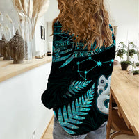 Custom Matariki New Zealand Women Casual Shirt Maori Manaia with Paua Shell - Aqua - Wonder Print Shop