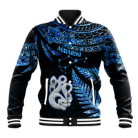 Matariki New Zealand Baseball Jacket Maori Manaia with Paua Shell - Blue LT9 - Wonder Print Shop