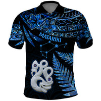 Matariki New Zealand Polo Shirt Maori Manaia with Paua Shell - Blue - Wonder Print Shop