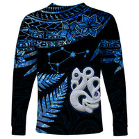 Custom Matariki New Zealand Long Sleeve Shirt Maori Manaia with Paua Shell - Blue - Wonder Print Shop