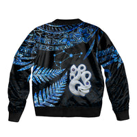 Custom Matariki New Zealand Sleeve Zip Bomber Jacket Maori Manaia with Paua Shell - Blue - Wonder Print Shop