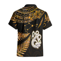 Maori Hawaiian Shirt Matariki Stars Manaia with Paua Shell - Gold - Wonder Print Shop