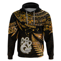 Maori Hoodie Matariki Stars Manaia with Paua Shell - Gold - Wonder Print Shop