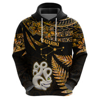 Maori Hoodie Matariki Stars Manaia with Paua Shell - Gold - Wonder Print Shop