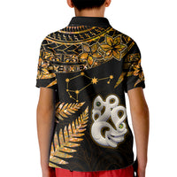 Maori Kid Polo Shirt Matariki Stars Manaia with Paua Shell - Gold - Wonder Print Shop