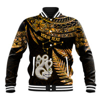 Custom Maori Baseball Jacket Matariki Stars Manaia with Paua Shell - Gold LT9 - Wonder Print Shop