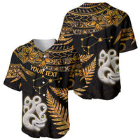 Custom Maori Baseball Jersey Matariki Stars Manaia with Paua Shell - Gold LT9 - Wonder Print Shop