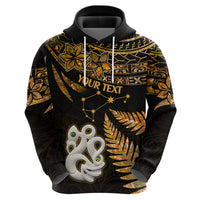 Custom Maori Hoodie Matariki Stars Manaia with Paua Shell - Gold - Wonder Print Shop