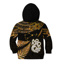 Custom Maori Kid Hoodie Matariki Stars Manaia with Paua Shell - Gold - Wonder Print Shop