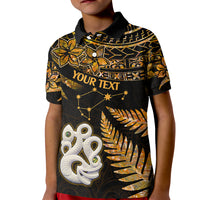 Custom Maori Kid Polo Shirt Matariki Stars Manaia with Paua Shell - Gold - Wonder Print Shop